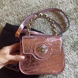 Versace La Medusa pink metallic leather mini bag